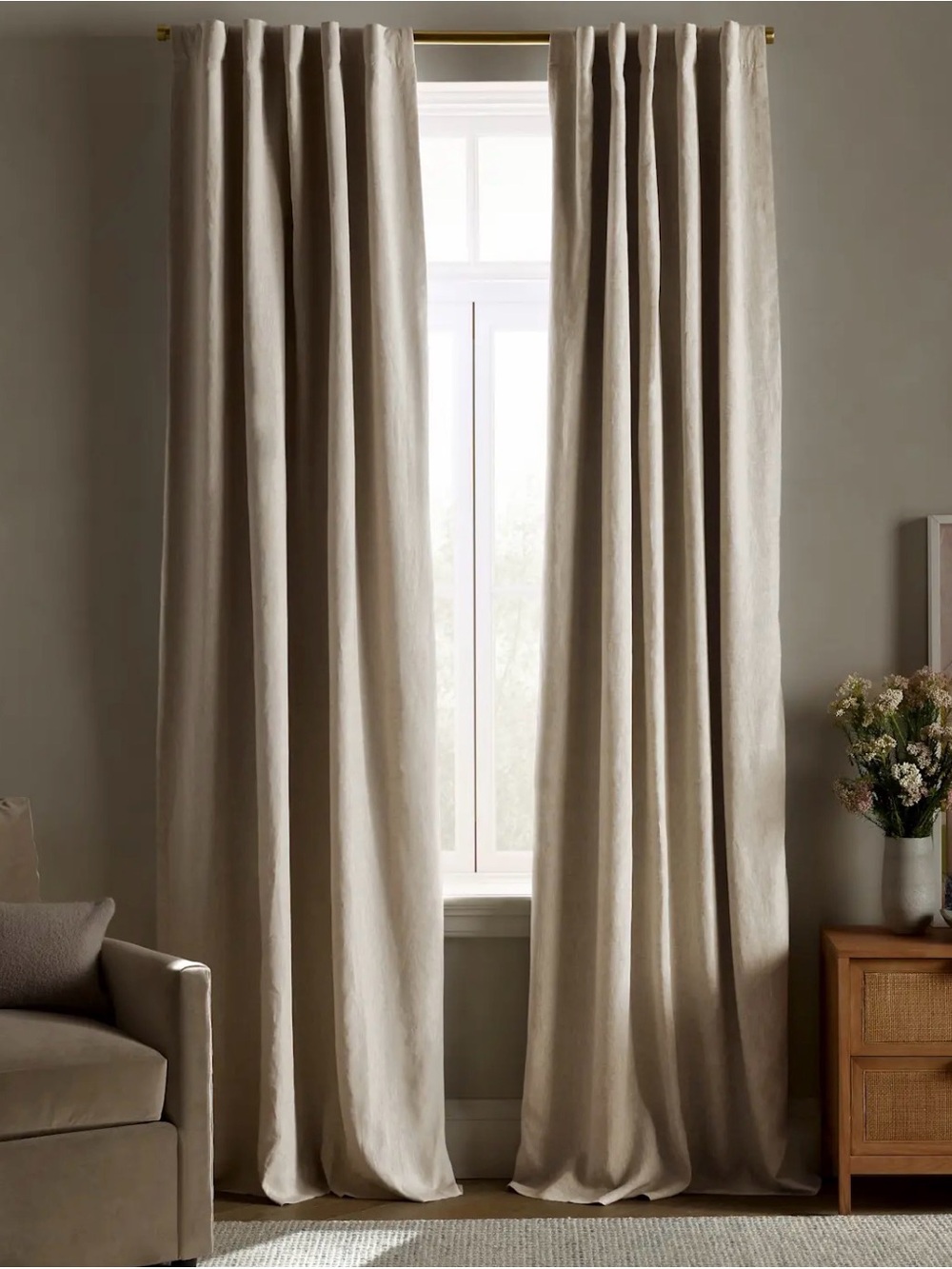 Quince European Linen True Blackout Curtain Panel – Flax – 96” x 84”